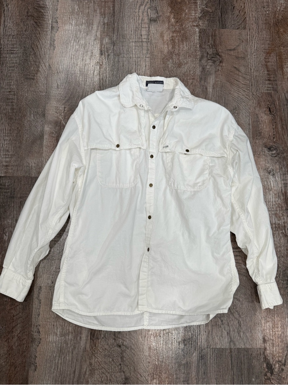 GUESS by Georges Marciano 90s VTG White Cotton Shirt Size O Button Up